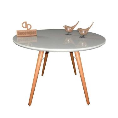 Imagem de Mesa Jantar Pés Palitos Tampo Redondo Vidro Laqueado 130cm Off White