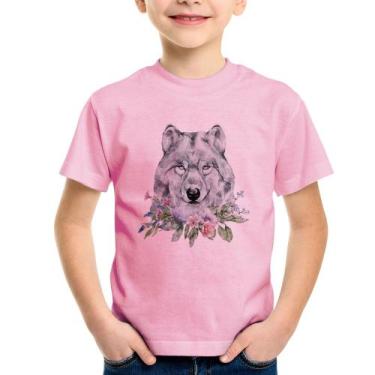 Imagem de Camiseta Infantil Lobo e Flores - Foca na Moda, Rosa bebê, 4