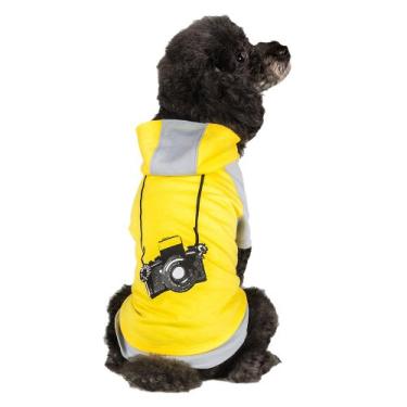 Imagem de Blueberry Pet Moletom com capuz para câmera de cachorro de algodão cinza e amarelo, comprimento das costas 30 cm, pacote com 1 roupa para cães