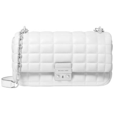 Imagem de Michael Kors Bolsa de ombro grande com corrente conversível Tribeca, Ferragens prateadas/branco óptico, One Size