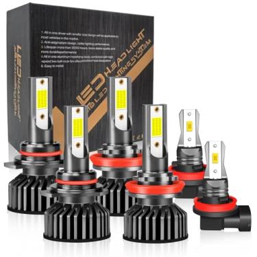 Imagem de Adequado para Honda Civic (2016-2020), 9005 H11 lâmpadas LED, 9005+H11 lâmpadas de feixe alto e baixo, faróis de neblina H11, 500% de brilho, branco 6000K, Plug and Play, IP68, pacote com 6 (para