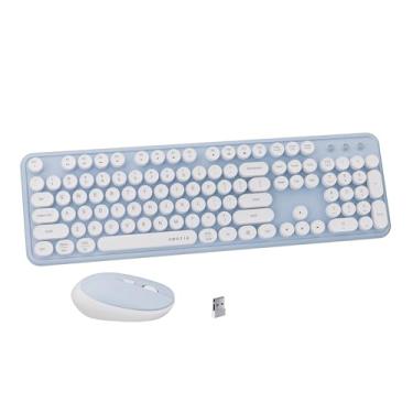 Imagem de FCPLU Combo de teclado e mouse sem fio colorido UBOTIE, teclado de escritório de tamanho completo com teclas flexíveis de máquina de escrever, conexão sem quedas de 2,4 GHz, mouse óptico para PC