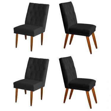 Imagem de Jogo 04 Cadeiras De Jantar Estofada Cozinha Paris Suede Preto Eli Móveis
