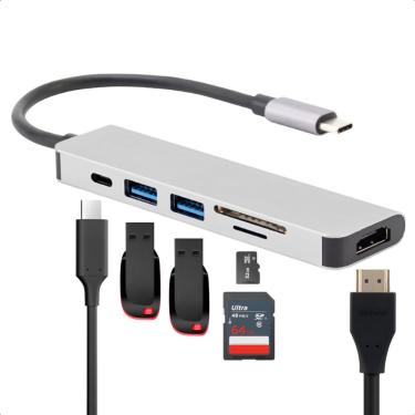 Imagem de Hub Adaptador Tipo C 6 em 1 Urban Gate Notebook Com Entradas USB hdmi 4k tfsd usb-c pd