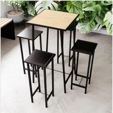 Imagem de Conjunto Mesa Alta Bar Bistrô Pinus 4 Bancos Preto Botequim Industrial Black