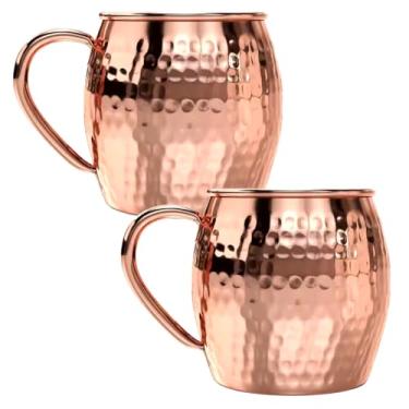 Imagem de Conjunto de duas Canecas Moscow Mule Inox Rose 500ml Martelada Resistente Cor Cobre Ideal para Servir Drinks com Estilo e Elegância em Qualquer Ocasião