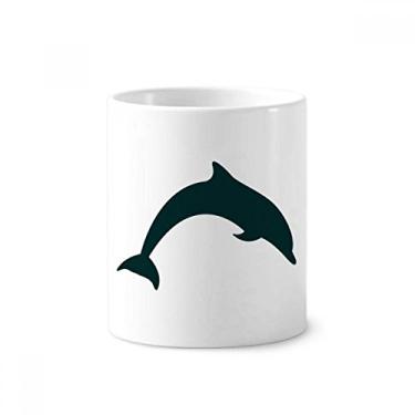 Imagem de Blue Ocean Docile Jump Dolphin suporte para caneta de escova de dentes copo de cerâmica branco 355 ml