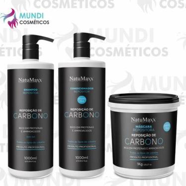 Imagem de Kit Shampoo e Condicionador Carbono  1L Máscara Carbono 1Kg Natumaxx