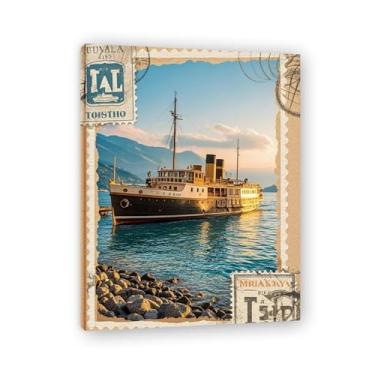 Imagem de 1933s Italian Port Steam Ship Vintage Italian Steamship Impressão em tela - Carimbo de papel envelhecido 70 x 91 cm