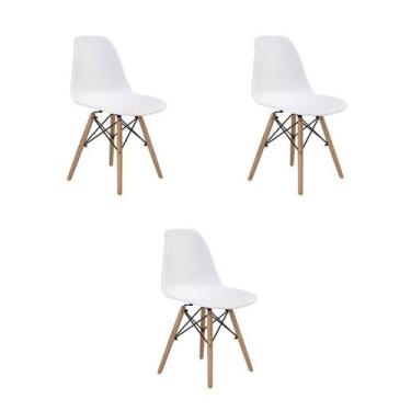 Imagem de Kit 3 Cadeiras Jantar Eiffel Branca PP Base Madeira Rivatti
