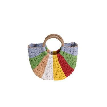 Imagem de SHESRA Bolsa de palha boêmia, sacola feita à mão, bolsas femininas para férias de verão retrô, praia, viagem, combinação diária 104, Colorido., Large