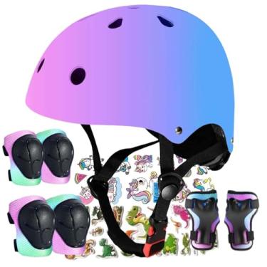 Imagem de FOOKCIAN Capacete De Bicicleta Infantil Ajustável Com Joelheiras, Cotoveleiras E Protetores, Capacetes Para Crianças De 3 A 5 Anos, 8 A 14 Anos, Patinete, Patins Em Linha, Capacete De Skate