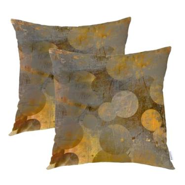 Imagem de Batmerry Capas de almofada geométrica, estampa de papel de parede art déco, marrom e dourado, capas de almofada decorativas impressão digital tecido misturado para sofá, cama, zíper invisível 61 x 61