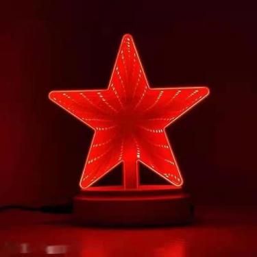 Imagem de AMOR Luz noturna de túnel de espelho, candeeiro LED infinito túnel LED Star Tunnel Lights 3D Mirror Infinity Night Lamp iluminada tenda noturna Decoração de parede para casa (Estrela vermelha)