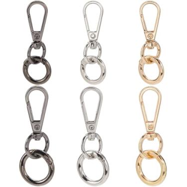 Imagem de SOFPLATE 1 caixa, 12 peças, 6 conjuntos de chaveiros com fecho de lagosta giratório, anéis para portão de mola, liga metálica, prata, preto, ouro, abertura dupla, gatilho de abertura dupla, gancho de