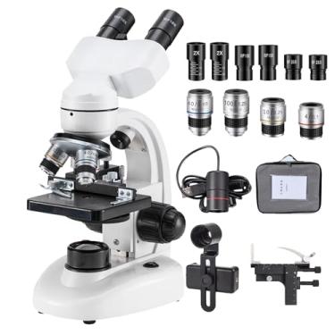 Imagem de Microscópio binocular composto, ampliação de 40X-5000X, oculares WF10x e WF25x, câmera USB, microscópio adulto adequado para laboratório, escola, educação domiciliar