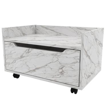 Imagem de Balcão Gabinete com Gaveta e Rodízio para Banheiro 60cm Mármore Branco BN3647 Tecnomobili