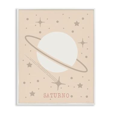 Imagem de Stupell Industries Arte giclée emoldurada branca com Saturno minimalista com estrelas, design de Daniela Santiago, 28 x 35 cm
