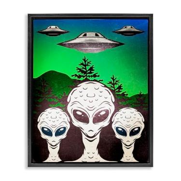 Imagem de Stupell Industries Arte de parede em tela flutuante preta vintage Aliens & UFO, design por Kim Allen, 25 x 31