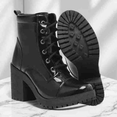 Imagem de Bota Coturno Salto Grosso Moda Feminino Tratorado Blogueira Cor:;Gênero:Mulher;Tamanho:34-Feminino