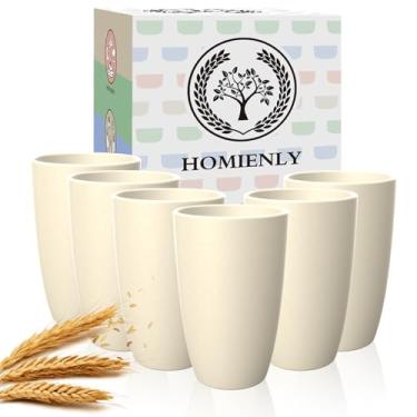 Imagem de Copos reutilizáveis de palha de trigo Homienly 600 ml - conjunto de 6, alternativa inquebrável aos copos de plástico, copos para micro-ondas e lava-louças, copo para cozinha, acampamento - bege