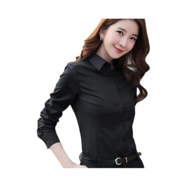 Imagem de Camisa Branca de Negócios Feminina - Manga Comprida - Estilo Coreano, 