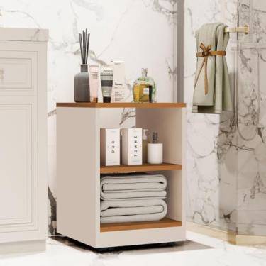 Imagem de Mesa de Cabeceira Decore para quarto organizador criado mudo box (Off White/Nature)