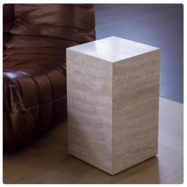 Imagem de Mesa de canto em cubo feita à mão de mármore natural para sala de estar, quarto, banheiro para uso interno e externo B-30 * 30 * 80cm