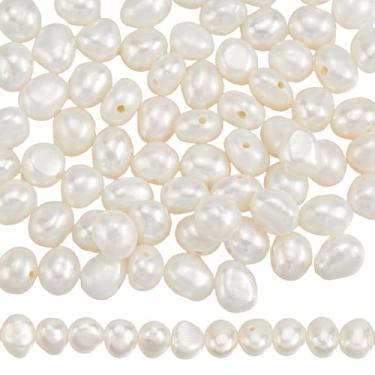 Imagem de SUNNYCLUE 1 caixa com cerca de 102 peças, 2 fios de pérolas brancas cultivadas de água doce, contas brancas naturais não tingidas, ovais, irregulares, polidas, soltas, para fazer joias, pulseiras