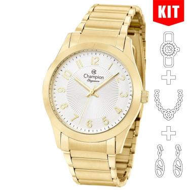 Imagem de Relógio Champion Kit Feminino Dourado Analógico Cn25109w