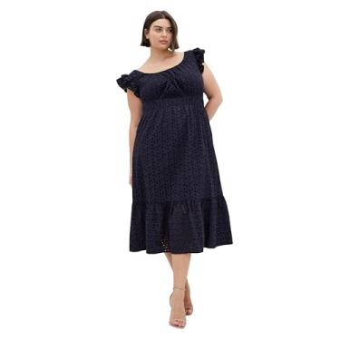 Imagem de City Chic Vestido feminino plus size - Sweet Broderie Midi, Azul marino, 46