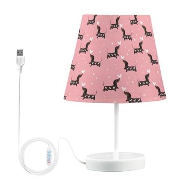 Imagem de Joisal Dachshund Candeeiro de corações para mesa de cabeceira com abajur de linho para sala de estar individual, lâmpadas de leitura para cama