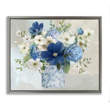 Imagem de Stupell Industries Buquê em vaso elegante estampado cinza emoldurado tela flutuante arte design de parede por Nan, 80 x 63 cm