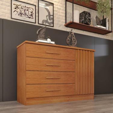 Imagem de Cômoda para Quarto Ripada 1 Portas 4 Gavetas - Barcelona-Cinamomo - Tcil Móveis