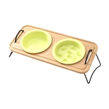 Imagem de Generic Tigelas de cerâmica elevadas para cães, comedouros para animais de estimação com suporte de madeira, economizadores de espaço, estáveis, 300 ml, 150, Amarelo