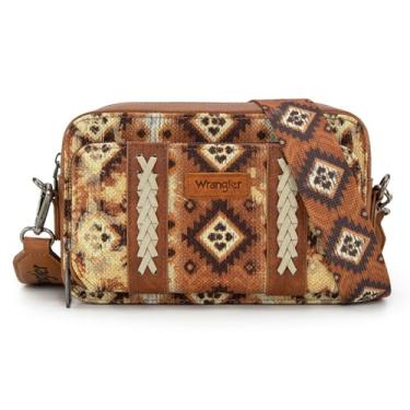Imagem de Bolsa tiracolo Wrangler asteca feminina com vários bolsos, bolsa de ombro boho transversal carteira, Marrom claro