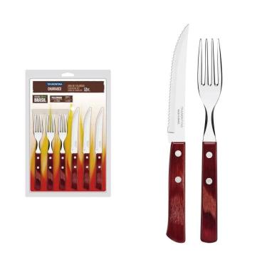 Imagem de Jogo De Talheres Para Churrasco Em Aço Inox Com Cabo Vermelho Polywood 12 Peças - Tramo...