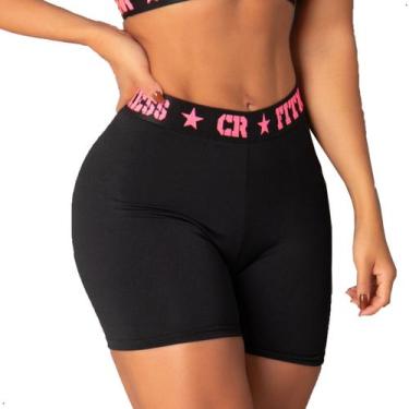 Imagem de Short Elastico Exposto Feminino Academia - CR FITNESS, Preto com elast