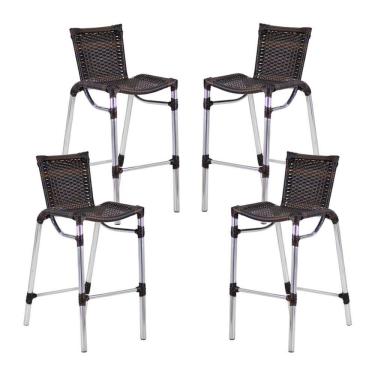 Imagem de 4 Banquetas Empilháveis Alumínio Alta para Cozinha Edícula Balcão e Bar