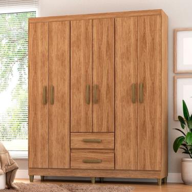 Imagem de Guarda-Roupa Solteiro Essenza 6 Portas 2 Gavetas Marrom - Pnr Móveis