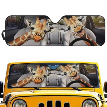 Imagem de Pirexcny Girafa engraçada pára-brisa guarda-sol sombra escudo térmico para Jeep para-sol para-brisa para Jeep Wrangler para-sol compatível com Jeep Wrangler TJ JK JL & Gladiator JT 2/4 portas, 1 peça