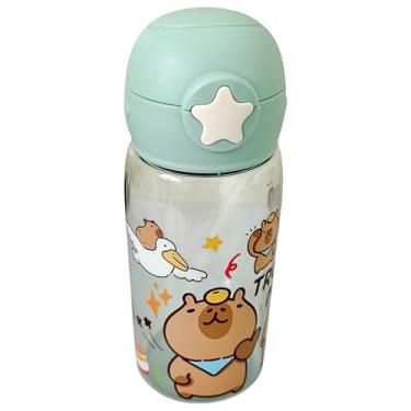 Imagem de Garrafa Infantil com Tampa e Canudo em Silicone Bebe Criança Escola Água Suco Capivara 500mls (Verde)