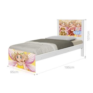 Imagem de Cama Solteiro Com Cabeceira Adesivada Fadinhas Coloridas