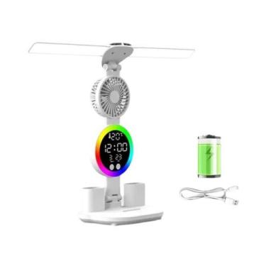 Imagem de Candeeiro De Mesa Com Relógio LED Carregável USB Com Luzes De Toque De