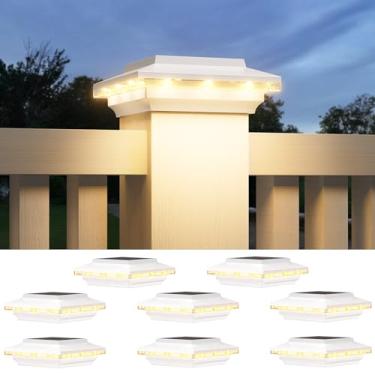 Imagem de ELECLINK Luz solar com tampa de poste, pacote com 8 lâmpadas solares à prova d'água 4x4, luzes de cerca alimentadas por energia solar para jardim deck quintal (branco)