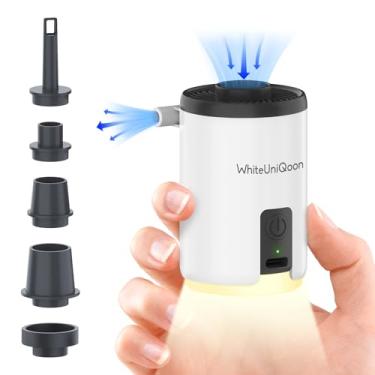 Imagem de WhiteUniQoon Bomba De Ar Para Infláveis, Mini Com Bateria 1600 Mah E Luz Acampamento Recarregável Por Usb Inflar Desinflar Rapidamente Boias Piscina, Colchões, Bóias Natação, Sacos Armazenamento A V