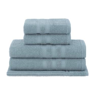 Imagem de Jogo 5 peças de Toalhas Buddemeyer Vanilla Tecnologia Exclusiva Extra Soft 100% Algodão Alta Absorção Macia Leve - (2 Banho - 70 x 135cm, 2 Rosto - 48x80cm e 1 Tapete - 48x70cm) (Azul)
