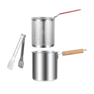 Imagem de Ｂｅｓｇａ Fritadeira prática e resistente de aço inoxidável de 3 litros com cesto coador para donuts de frango, batatas fritas, sopa fervente e macarrão, com Pinças