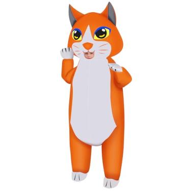 Imagem de M MH ZONE Fantasia inflável de gato para adultos e crianças – Traje engraçado preto e branco para festa de Halloween, Laranja e branco., Adult