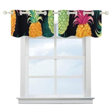 Imagem de Cortina blackout de abacaxi tropical, escurecimento de quarto, cortinas de janela curta, isolamento térmico, para cozinha, sala de jantar, quarto, 2 painéis 132 x 46 cm